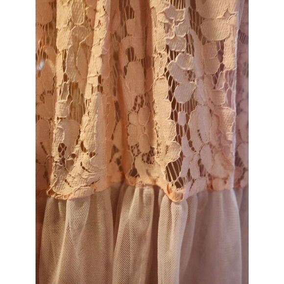 Vintage Peach Pink Prom Strapless Tea Length Dress Lace Toole 80s does 50s - Picture 6 of 6